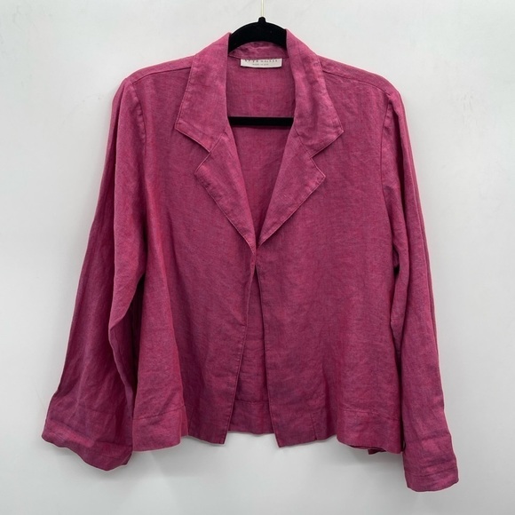 Bryan walker maroon open front 100% linen lagonlook woman bohemian jacket medium - Picture 1 of 9